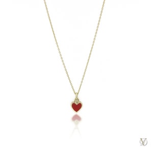 Red Heart Love Necklace in 14k Solid Gold Gold Heart Necklace, Heart Name Necklace, Love Necklace Gift For Girlfriend, Mothers Day Gift