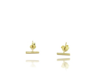 Bar Stud Earrings in 14k Solid Gold, Tiny Bar Line Stud earrings, Gold Bar Studs Earrings, 14k Stud Gold Earrings Gift For Her Birthday