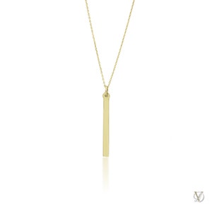 Vertical Bar Pendant Necklace in 14k Solid Gold, Vertical Bar Necklace, Solid Gold Bar Necklace, Engraved Bar Necklace Gift For Her