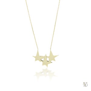 Three Star Necklace in 14k Solid Gold 3 Star Necklace, Tiny Star Necklace, Mother's Day Gifts, Gift for Her, Star Gold Necklace For Her