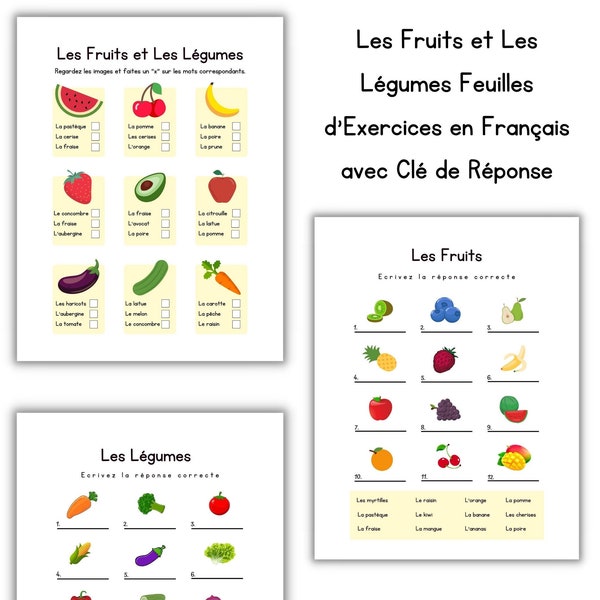 French Fruit and Vegetables Worksheets, Activités sur les Fruits et les Légumes, Educational Bundle, Homeschool, Busy Binder, Digital, PDF