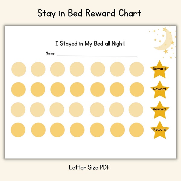 Stay in Bed Reward Chart - Nighttime Sticker Kids Prize Chart - Kids Printable