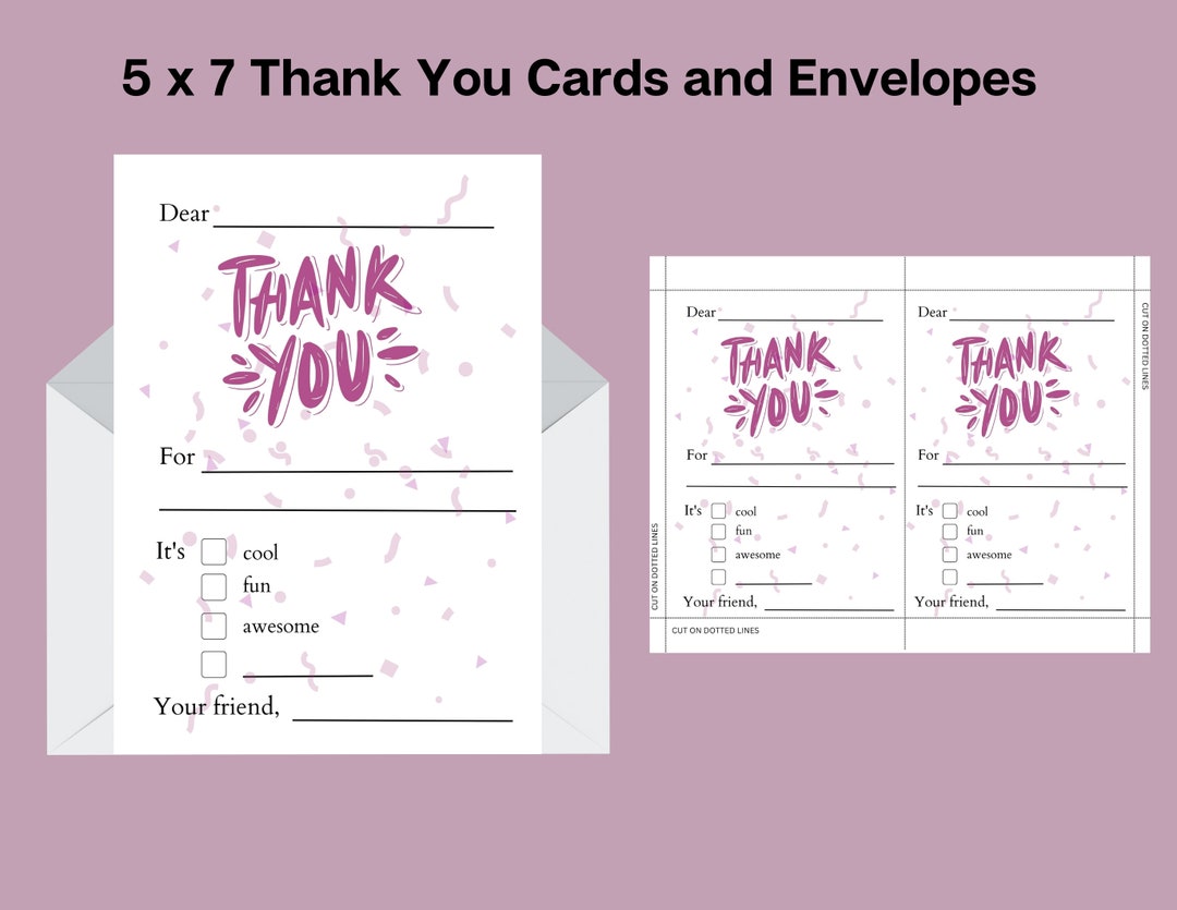 Printable Thank You Cards and Envelopes for Kids Fill in the Blank ...