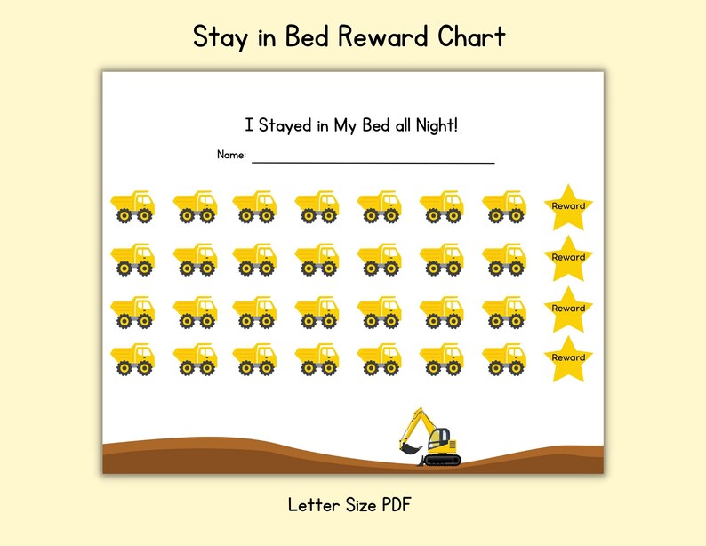 Construction Stay in Bed Reward Chart - Nighttime Sticker Kids Prize ...