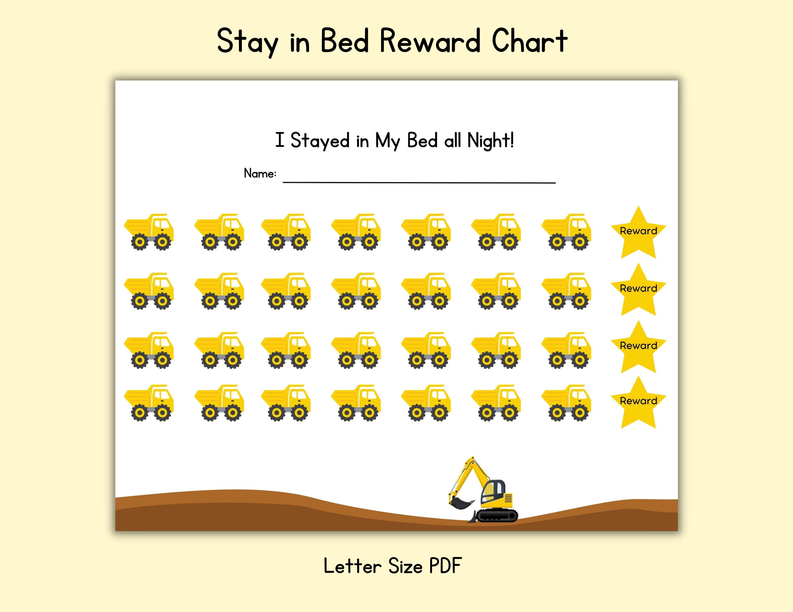 Construction Stay in Bed Reward Chart - Nighttime Sticker Kids Prize ...