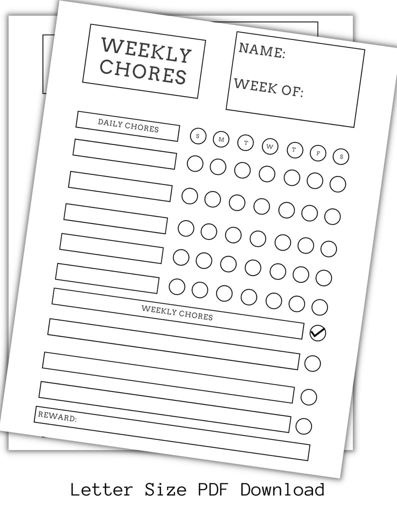 Weekly Chore Chart Printable Fill in Options Chore List Etsy