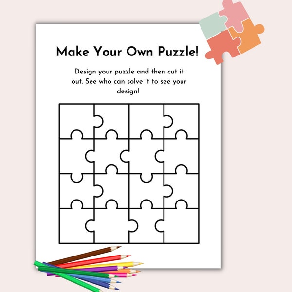 Make your Own Puzzle Printable, DIY Puzzle for Kids, Create a Puzzle Worksheet, Coloring Sheet, Letter Size PDF