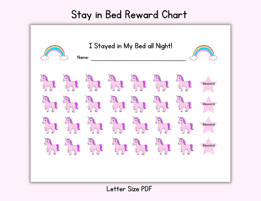 Unicorn Stay in Bed Reward Chart - Nighttime Sticker Kids Prize Chart ...