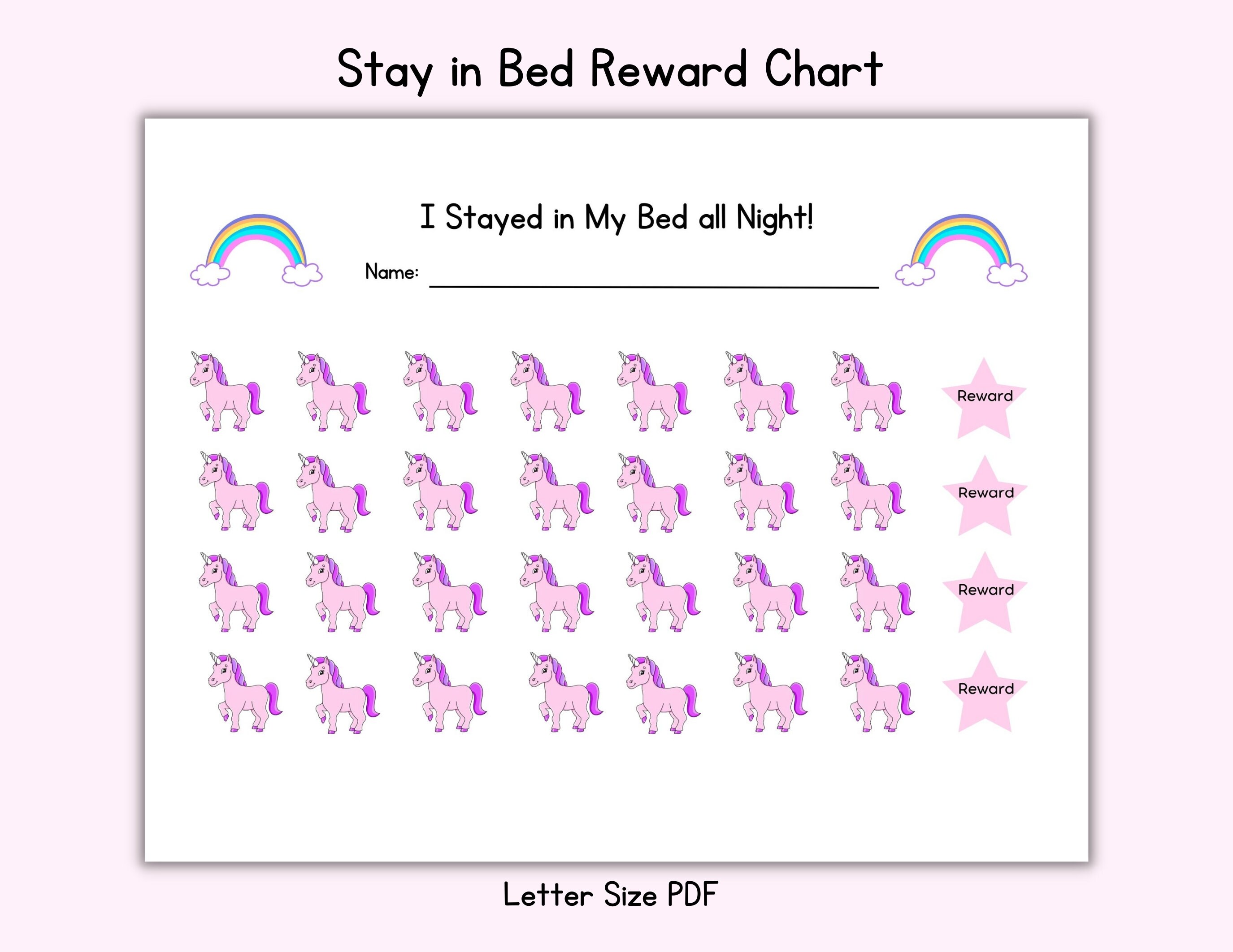 Unicorn Stay in Bed Reward Chart - Nighttime Sticker Kids Prize Chart ...
