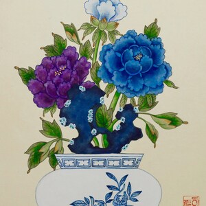8x10 Print Blue and Purple Flowers