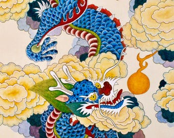 韓国美術 民画「雲中の青龍」 - Etsy 日本