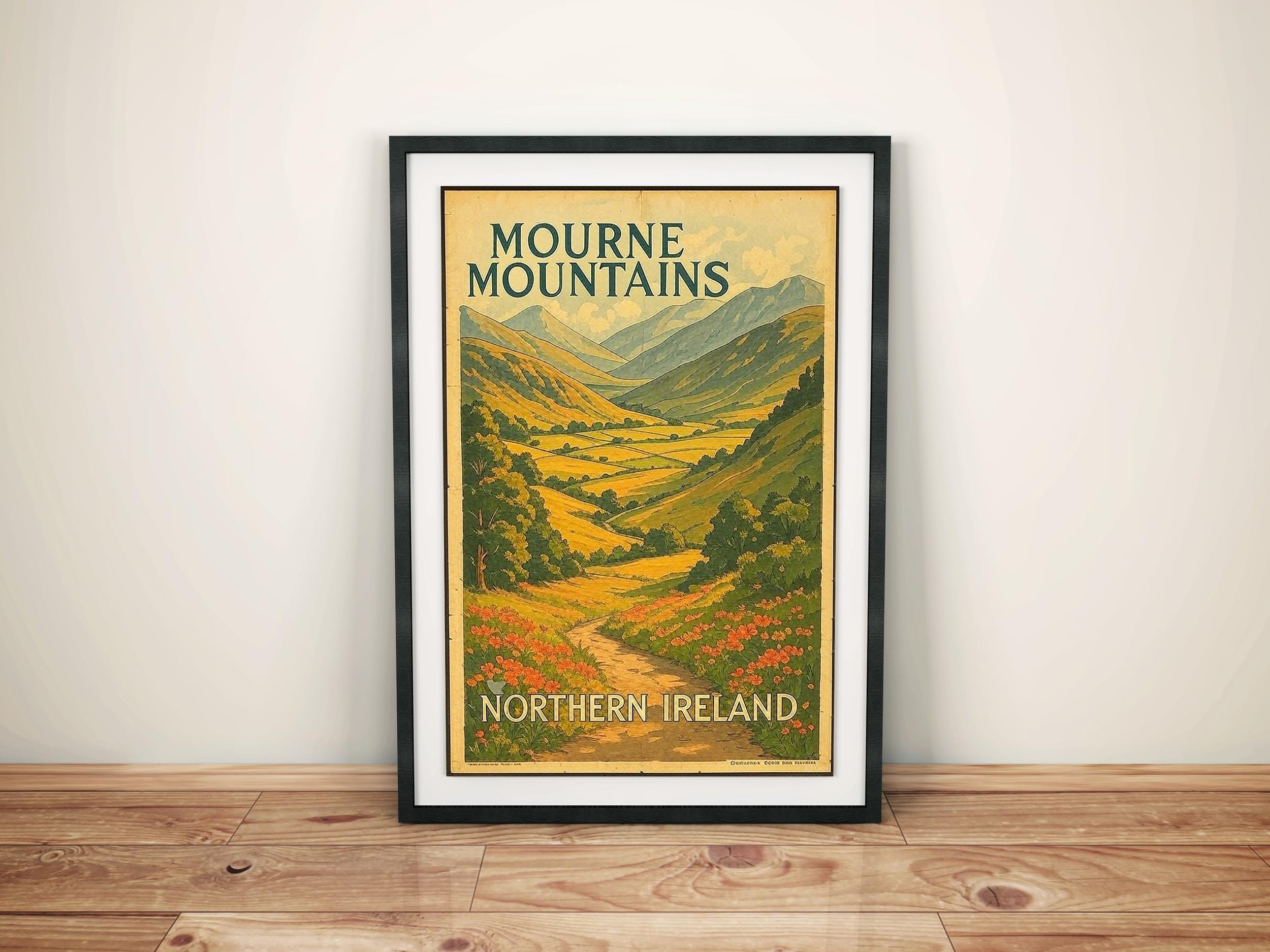 Vintage Travel Poster, Mourne Mountains, County Down, Northern Ireland Print / Poster, Fine Art Wall Decor, Wall Art