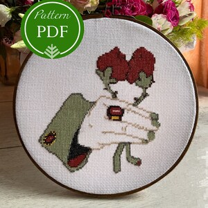 Romantic Kissing Roses Cross Stitch Pattern Modern / Digital Cross Stitch Pattern Love Embroidery Pattern / Flowers Cross Stitch Pattern PDF