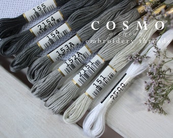 8 skeins COSMO Embroidery Floss Bundle / Cosmo Thread Set of 8 pcs / Cosmo Embroidery Thread / Hand Embroidery Thread / Gray White Floss