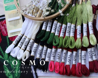 COSMO Embroidery Floss Bundles / Cosmo Thread Set / Cosmo Embroidery Thread / Hand Embroidery Thread / White, Green, Rose Tones
