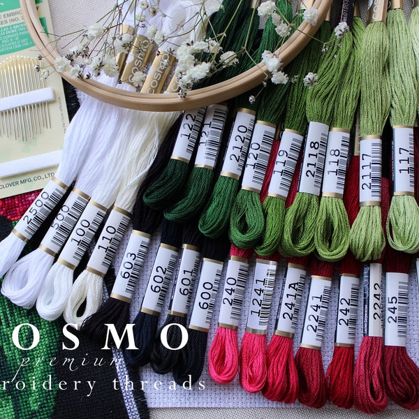 COSMO Embroidery Floss Bundles / Cosmo Thread Set / Cosmo Embroidery Thread / Hand Embroidery Thread / White, Green, Rose Tones