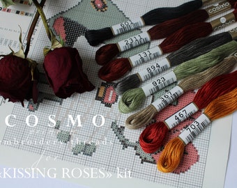 8 skeins COSMO Embroidery Floss Bundle for Cross Stitch Pattern "KISSING ROSES" / Cosmo Embroidery Thread Set of 8 pcs Hand Embroidery Floss