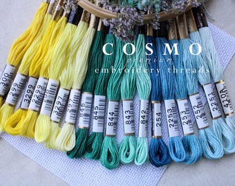 COSMO Embroidery Floss Bundles / Cosmo Thread Set of 15 / Cosmo Embroidery Thread #25 / Hand Embroidery Thread / Blue Teal Yellow