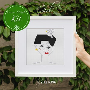 Funny Cross Stitch Kit Girl / Easy Cross Stitch  / Counted Cross Stitch Kit / DIY Cross Stitch Kit 14 ct /SHIP from US