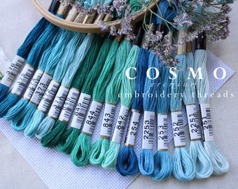 COSMO Embroidery Floss Bundles / Cosmo Thread Set / Cosmo Embroidery Thread / Hand Embroidery Thread / Light Blue, Teal Tones Mouline