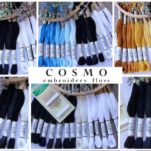 COSMO Embroidery Floss Bundles / Cosmo Thread Set / Cosmo Embroidery Thread / Hand Embroidery Thread / Dark Blue, White, Green, Yellow Tones