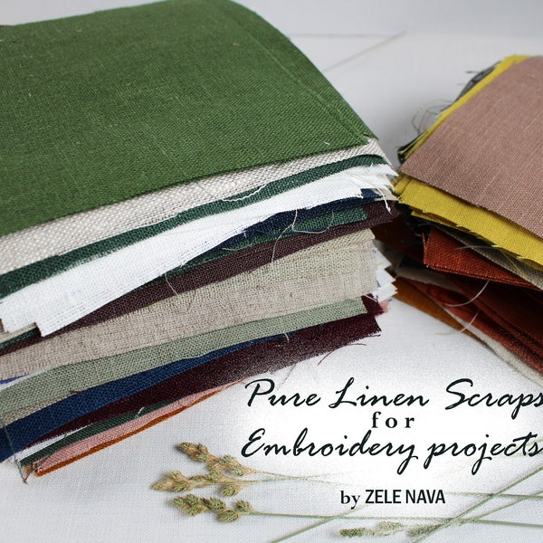 ZELE NAVA European Linen Fabric for Embroidery / Pure Linen Scraps Bundle / Sizes 4x4, 5x5, 6x6'' / Linen Fabric Remnants /Free US Shipping