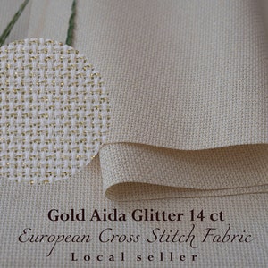Zele Nava/ Glitter Gold Aida Fabric 14 Count Gold Sparkle Aida cloth 100% cotton Fabric for Cross Stitch Fabric to Stitch / Free US Shipping