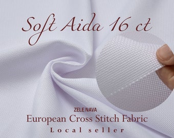 ZeleNava / SOFT Aida Cloth 16 count / White Aida Fabric for Cross Stitch / 100% Cotton Aida Cross Stitch fabric 16 count / Evenweave fabric