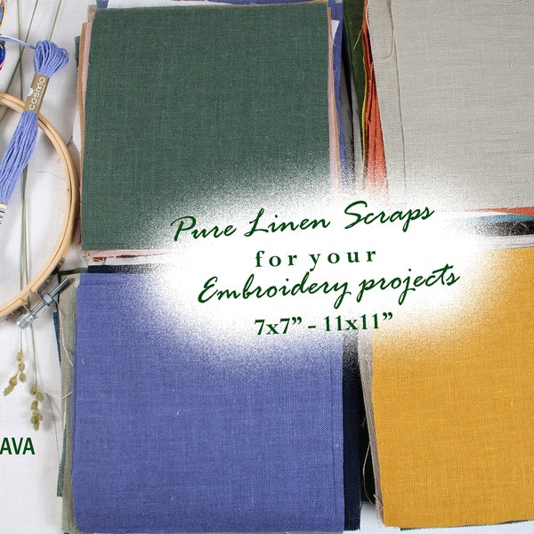 ZELE NAVA European Linen Fabric for Embroidery / Pure Linen Scraps Bundle / Sizes 7x7 - 11x11'' / Linen Fabric Remnants /Free US Shipping