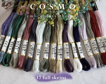 COSMO Embroidery Floss Kit / Cosmo Thread Set of 17 / Cosmo Embroidery Thread / Hand Embroidery Thread / Colored Mouline Set  Japanese Floss