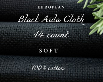 Zele Nava / STARCHED Black AIDA Fabric / 100% Cotton Black Aida