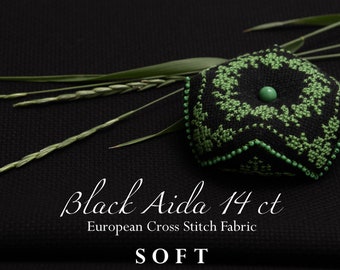 Zele Nava / SOFT Black Aida Fabric / 100% Cotton Aida Cloth 14 count / Aida Cross Stitch fabric 14 count Black AIDA 14 Ct