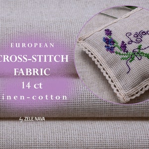 Zele Nava/ 14 ct Linen Cross Stitch Fabric / Linen Aida Fabric / Starched Counted Cross Stitch Fabric Beige Aida Cloth 14 ct / Free US SHIP