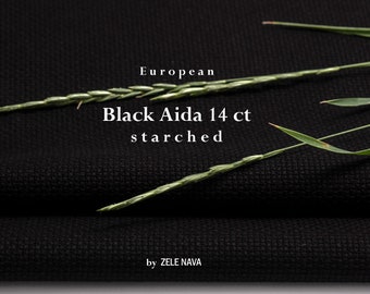 Zele Nava / STARCHED Black AIDA Fabric / 100% Cotton Black Aida Cloth 14 count Aida Black Cross Stitch fabric 14 count Black AIDA 14 Ct