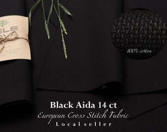 Zele Nava / 100 % coton DOUX Aida 14 fils / Livré en rouleau / Tissu Aida noir / Aida point de croix 14 fils / Tissu régulier