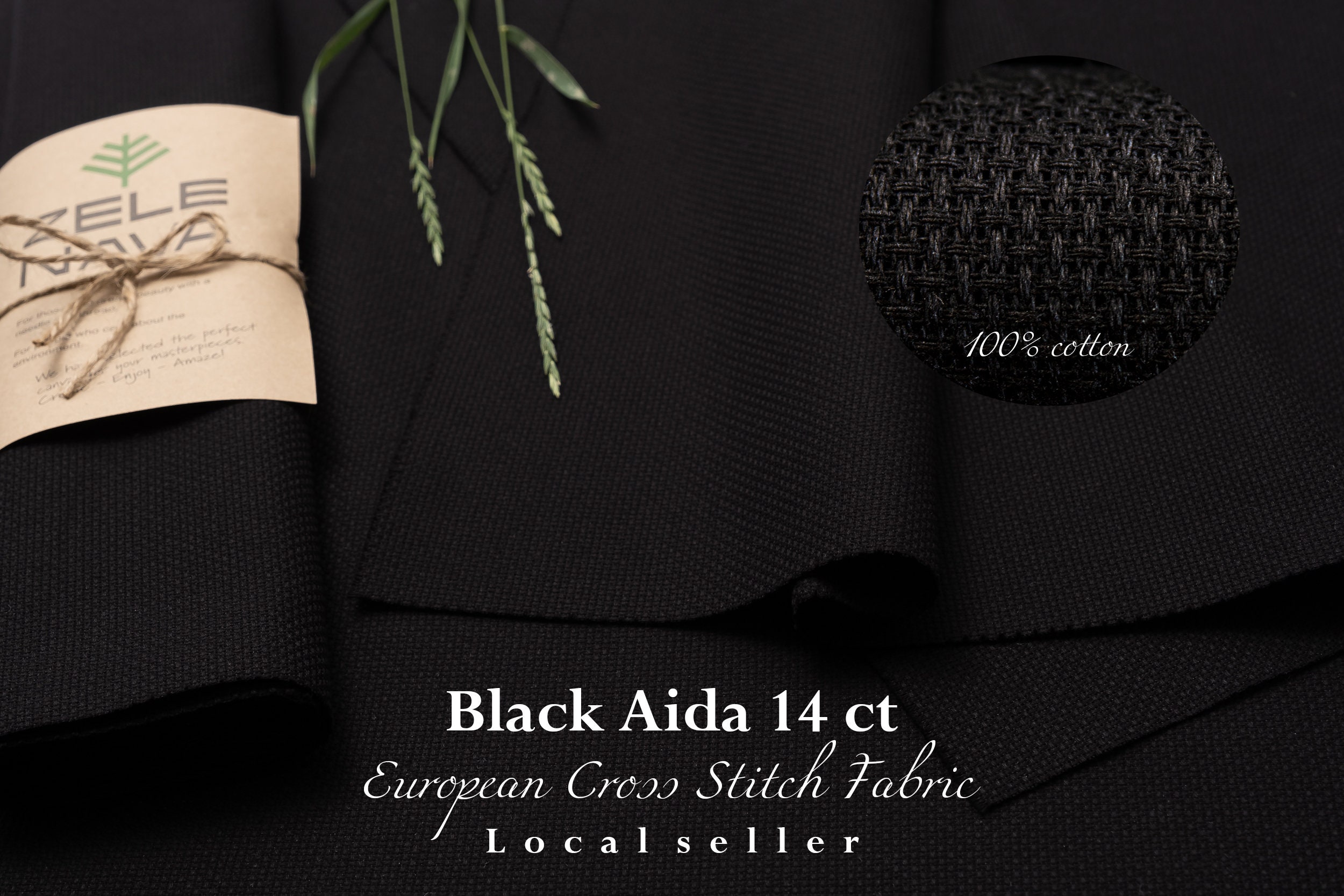 Zele Nava / STARCHED Black AIDA Fabric / 100% Cotton Black Aida