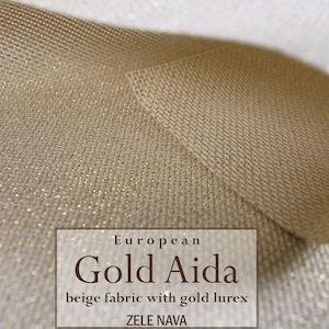 Zele Nava/ Glitter Gold Aida Fabric 14 Count / Gold Sparkle Aida Cloth 100% cotton Cross Fabric / 14 ct aida with Lurex / Free US Shipping