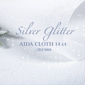 Zele Nava Silver Glitter Aida Fabric 14 Ct Silver Sparkle Aida cloth 100% cotton Fabric for Cross Stitch Fabric to Stitch / Free US Shipping