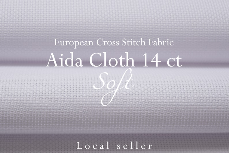 K&ouml;nnte beinhalten: Wei&szlig;er Aida-Stoff f&uuml;r Kreuzstich, beschriftet mit "European Cross Stitch Fabric Aida Cloth 14 ct Soft".