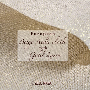 Zele Nava/ Gold Glitter Aida Fabric 14 Count / Gold Metallic Aida Cloth 100% cotton Cross Fabric / 14 ct Aida with Lurex / Free US Shipping