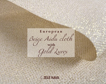 Zele Nava/ Gold Glitter Aida Fabric 14 Count / Gold Metallic Aida Cloth 100% cotton Cross Fabric / 14 ct Aida with Lurex / Free US Shipping