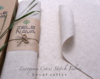 ZeleNava Linen Cross Stitch Fabric for embroidery 14 count Cross Stitch Cloth Oatmeal / Comes in a ROLL  Embroidery Fabric