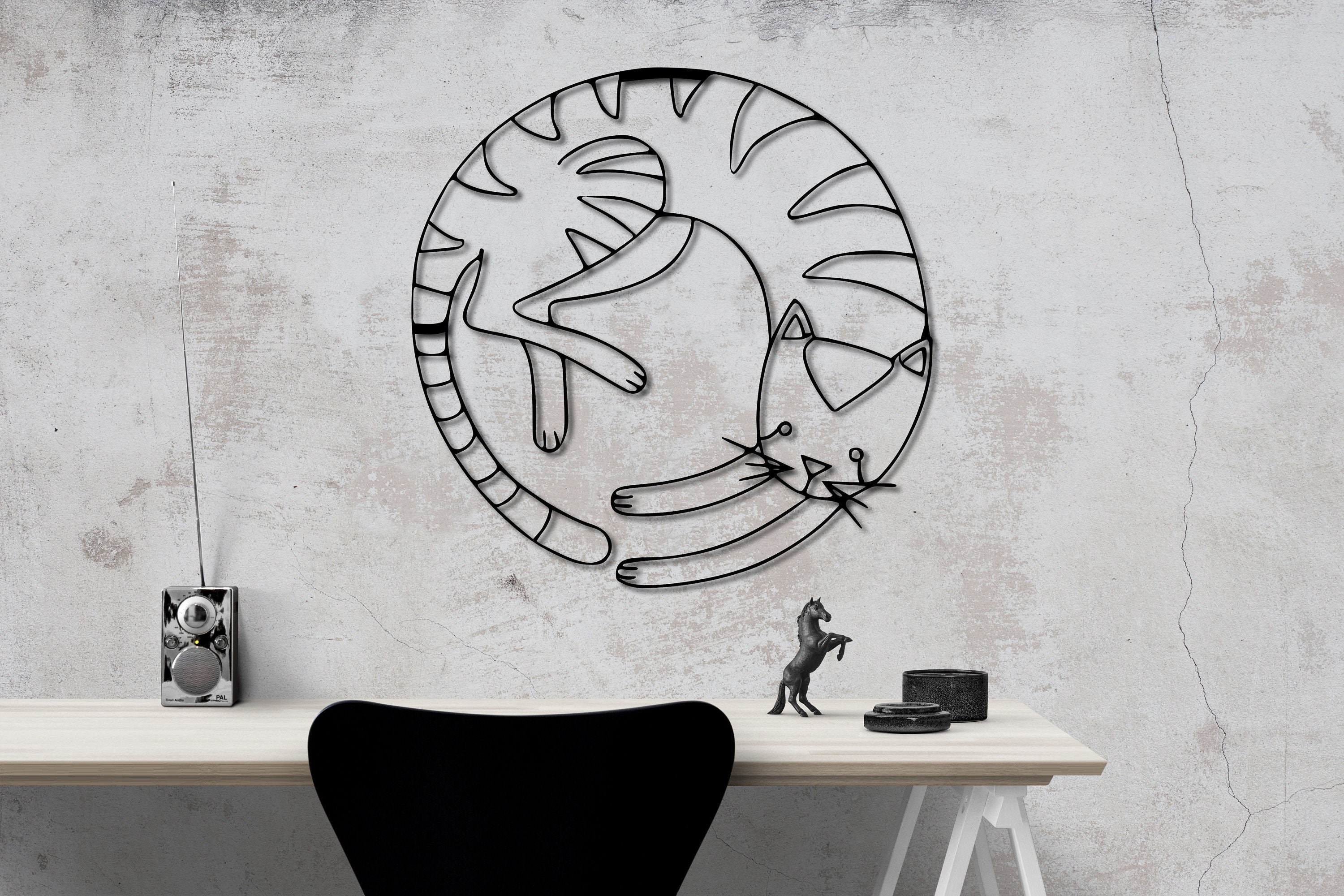 Cat Metal Wall Art, Minimalist Cat Line Art, Cat Lovers Wire Wall Art