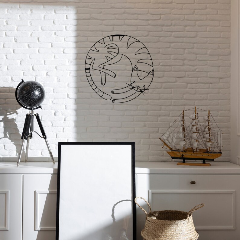 Cat Metal Wall Art, Minimalist Cat Line Art, Cat Lovers Wire Wall Art