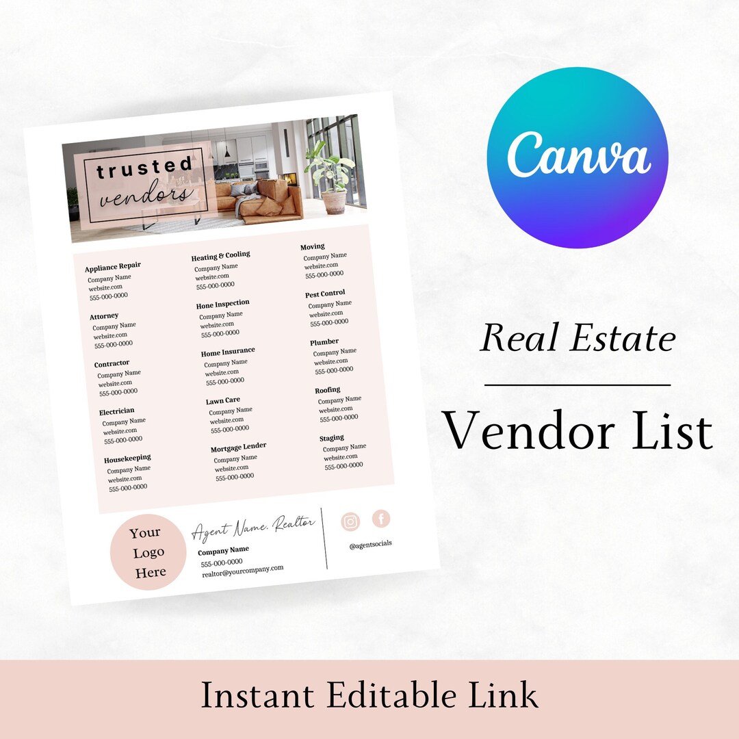 Trusted Vendor List Vendor List Template Real Estate Business Owners