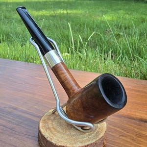 Restored Vintage English Briar Pipe with Sterling Silver Band -  Billiard Tobacco Pipe - 1920s/30s