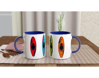 Caneca de caiaque Pyranha personalizável, presentes de caiaque, caneca para caiaque em corredeiras, caneca para ele, presente personalizado para esportes aquáticos ao ar livre