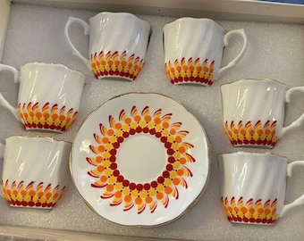 Set of 6 hand painted espresso cups and saucers