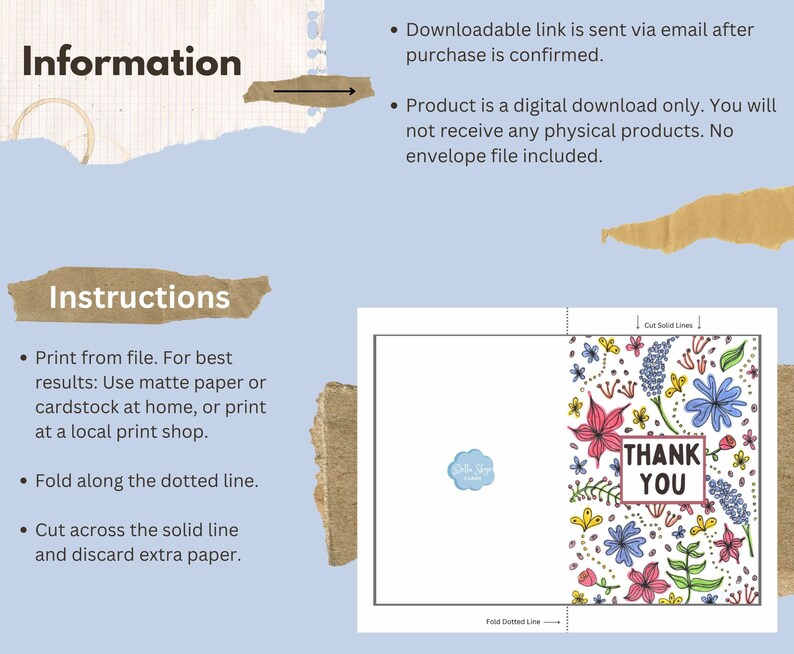 Printable Thank You Card, Instant Download 5x7 In. Card, Floral Card ...