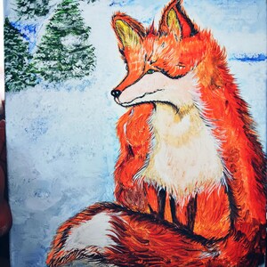 painting acrylic fox on the snow